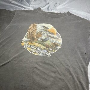 Vintage Harley Davidson Eagle Black Unknown Size Grunge Faded Graphic Tee 90s
